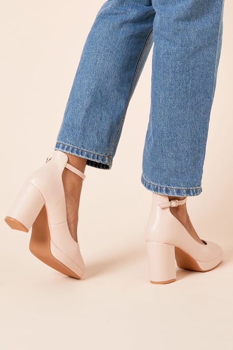 Vanessa Faux Leather Platform Ankle Strap High Block Heel Court Shoes - Image 4