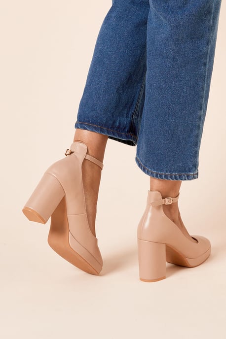 Vanessa Faux Leather Platform Ankle Strap High Block Heel Court Shoes - Image 4