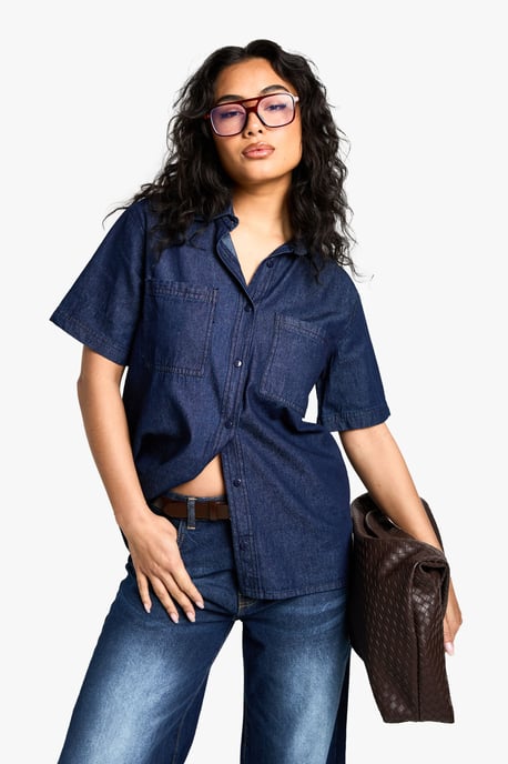 Chambray Denim Short Sleeve Shirt - Image 1
