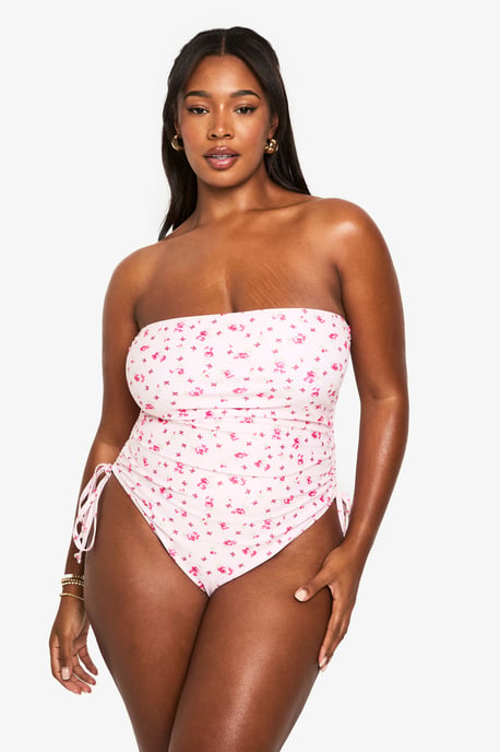 PLUS DITSY FLORAL BANDEAU SWIMSUIT - Image 1