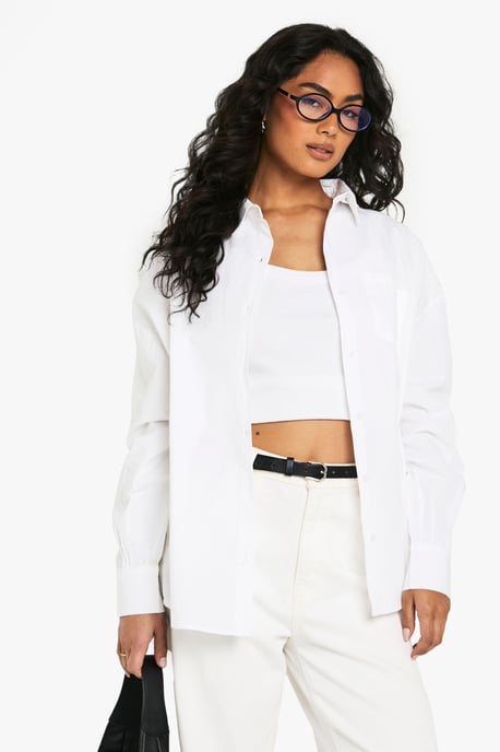 Boohoo Basics Oversized Cotton Poplin Shirt - Image 1