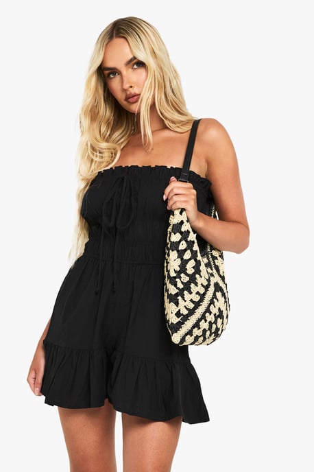 Cotton Blend Shirred Playsuit - Image 1
