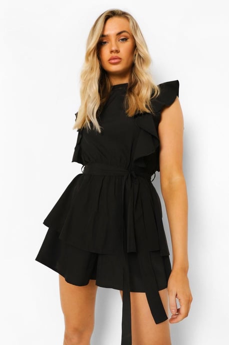 High Neck Frill Detail Belted Playsuit - Image 3