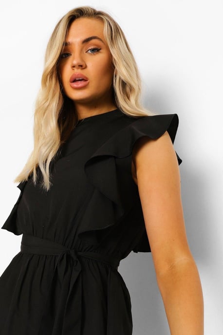 High Neck Frill Detail Belted Playsuit - Image 4