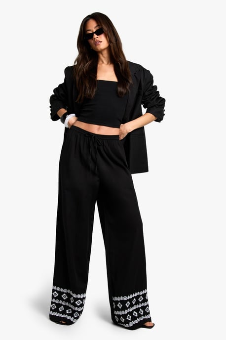 Tall Wide Leg Broderie Hem Trouser - Image 3
