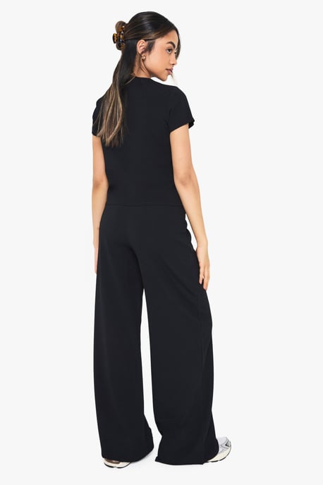 Crinkle Rib Button Through Cap Sleeve Top and Trouser Set - Image 2