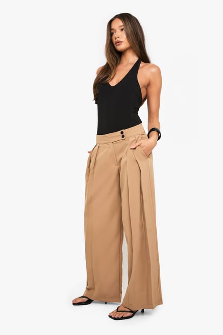 Woven Pleated Wide Leg Trousers - Image 3