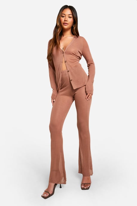 Sheer Fine Knitted Shirt And Flared Trouser Set - Image 1