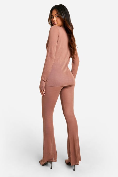Sheer Fine Knitted Shirt And Flared Trouser Set - Image 2