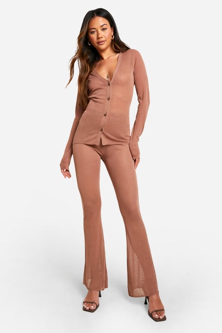 Sheer Fine Knitted Shirt And Flared Trouser Set - Image 3