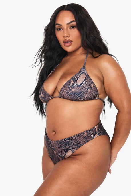 Plus Snake Print V Shape High Waisted Bikini Bottoms - Image 3