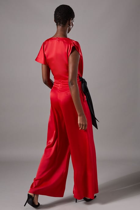 Tie Side Satin Drape Wide Leg Jumpsuit - Image 3