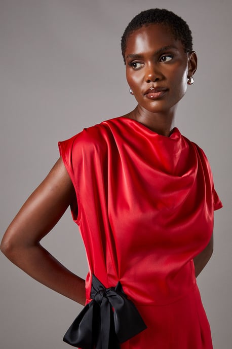 Tie Side Satin Drape Wide Leg Jumpsuit - Image 4