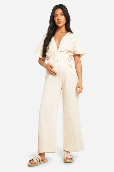 Maternity Rope Belted Wide Leg Jumpsuit - Image 1