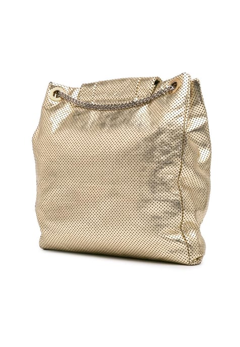 Perforated Crackled Metallic Leather Tote with Chain Link Straps - Image 2