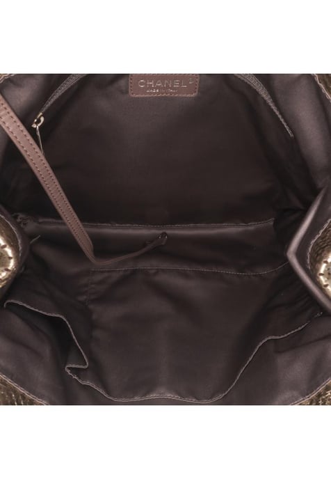 Perforated Crackled Metallic Leather Tote with Chain Link Straps - Image 4