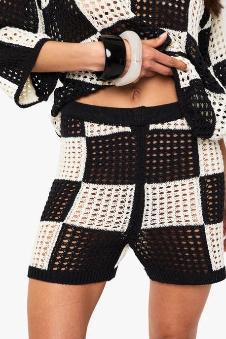 Checkerboard Crochet Wide Leg Beach Short - Image 4