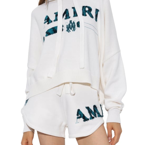 Amiri Leopard MA Bar Logo Witte gebreide hoodie - Image 3