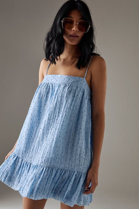 Spot Organza Strappy Bubble Hem Mini Dress - Image 4
