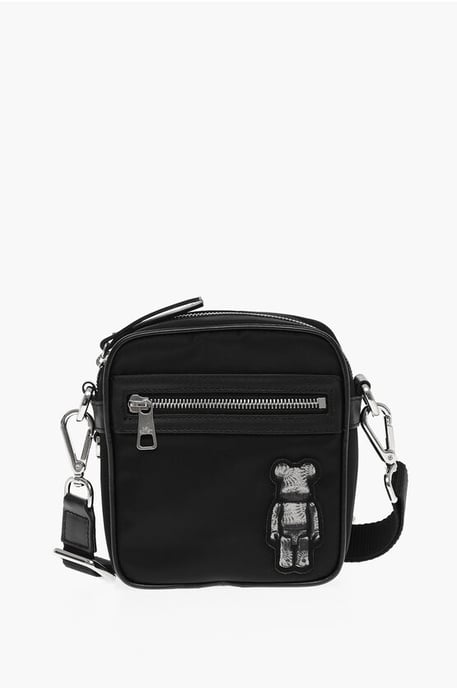 Nylon BEARBRICK Crossbody Bag with Leather Trims in Black - Image 1