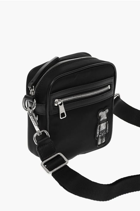 Nylon BEARBRICK Crossbody Bag with Leather Trims in Black - Image 3