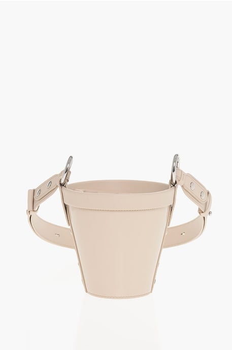 Patent Leather Bucket Bag with Adjustable Shoulder Strap in Pink - Image 1