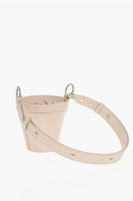 Patent Leather Bucket Bag with Adjustable Shoulder Strap in Pink - Image 2