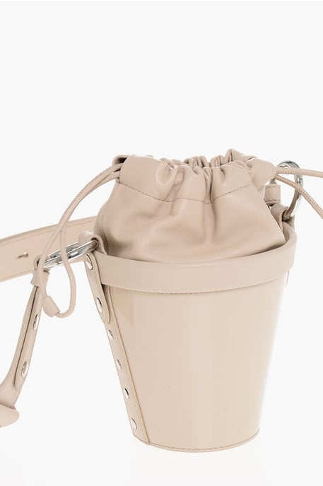 Patent Leather Bucket Bag with Adjustable Shoulder Strap in Pink - Image 3
