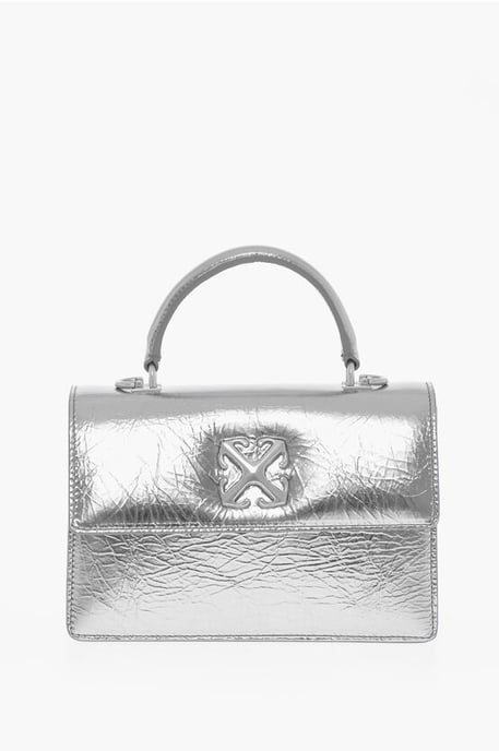 Metallic Leather Handbag with Removable Shoulder Strap in Silver - Image 1