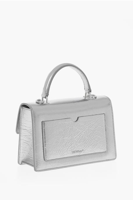 Metallic Leather Handbag with Removable Shoulder Strap in Silver - Image 2