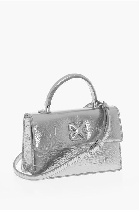 Metallic Leather Handbag with Removable Shoulder Strap in Silver - Image 3