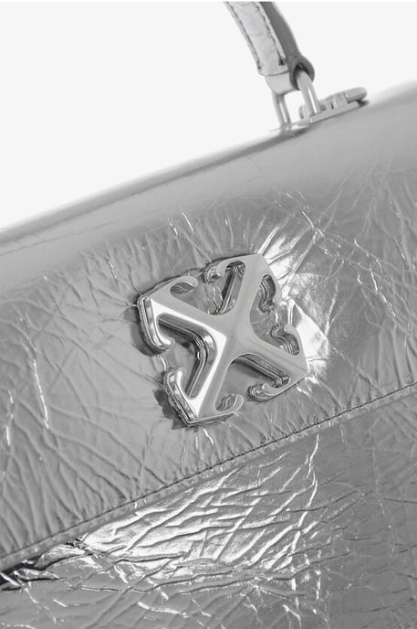 Metallic Leather Handbag with Removable Shoulder Strap in Silver - Image 4