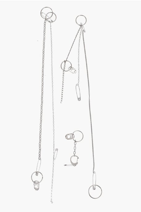 MM6 Pins with Safety Pins and Chains Desing in Silver - Image 1