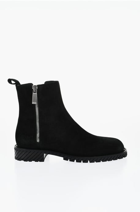 Suede COMBAT Booties in Black - Image 3