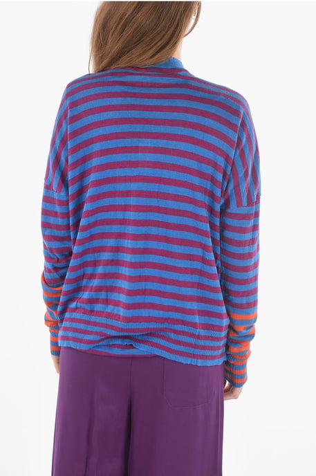 Striped Flax Open Front Cardigan in Multicolor - Image 2