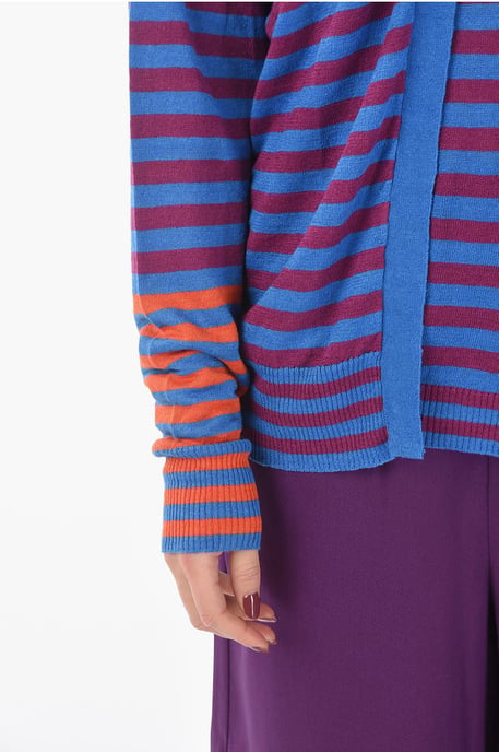 Striped Flax Open Front Cardigan in Multicolor - Image 3