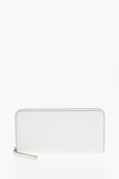 MM11 Textured Leather Wallet with Zipped Closure in White - Image 1
