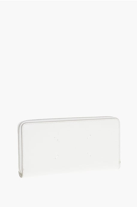 MM11 Textured Leather Wallet with Zipped Closure in White - Image 2