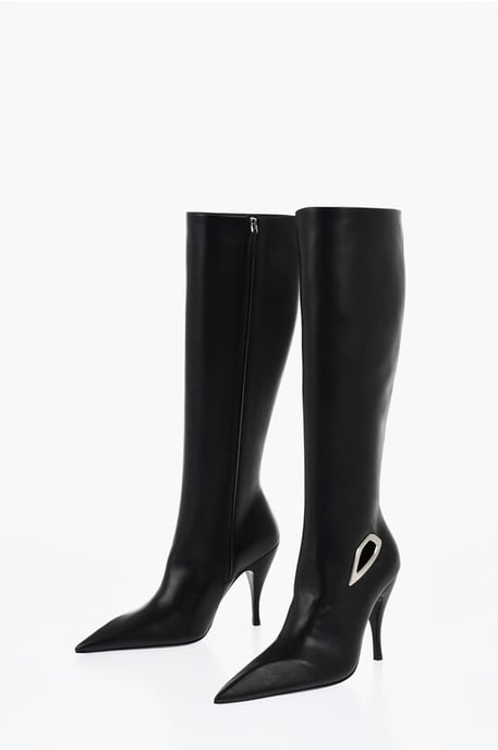 Leather HIgh Boots With Cut-Out Details Heel 11 cm in Black - Image 1