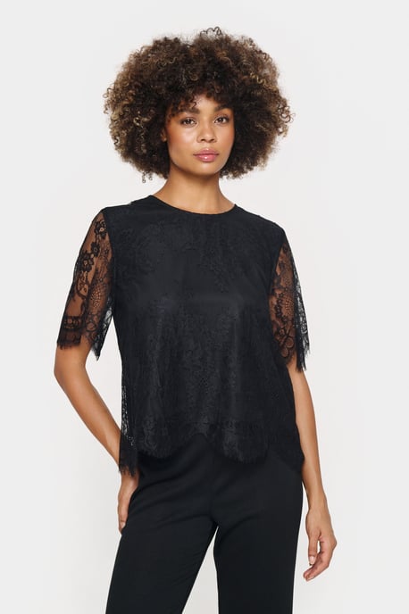 Blouse met korte mouwen Regular fit black - Image 3