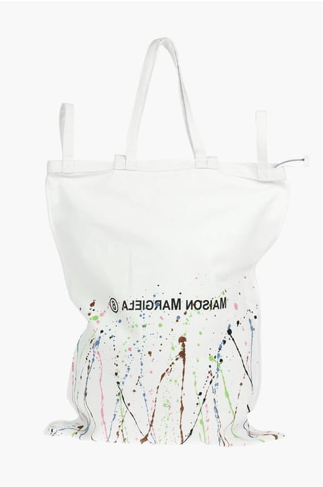 MM6 Canvas Maxi Tote Bag in PAINT-SPLATTER Print with Logo in White - Image 1