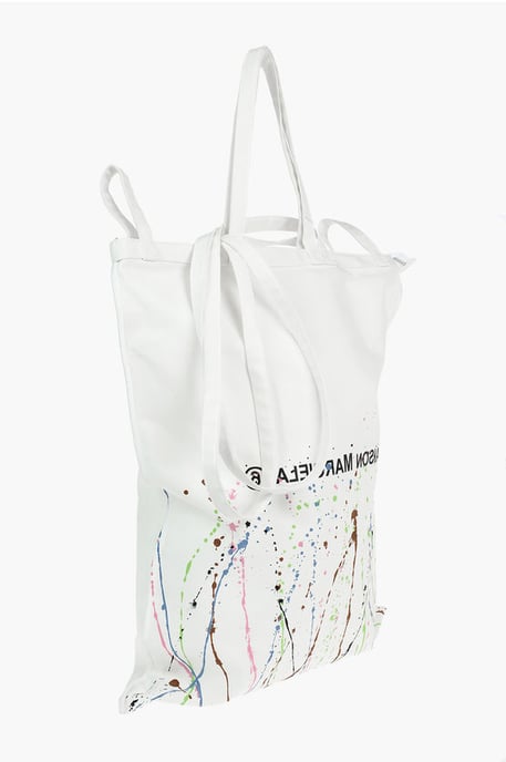 MM6 Canvas Maxi Tote Bag in PAINT-SPLATTER Print with Logo in White - Image 3