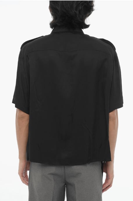Short Sleeved Loose Fit Shirt with Double Breast Pocket in Black - Image 2