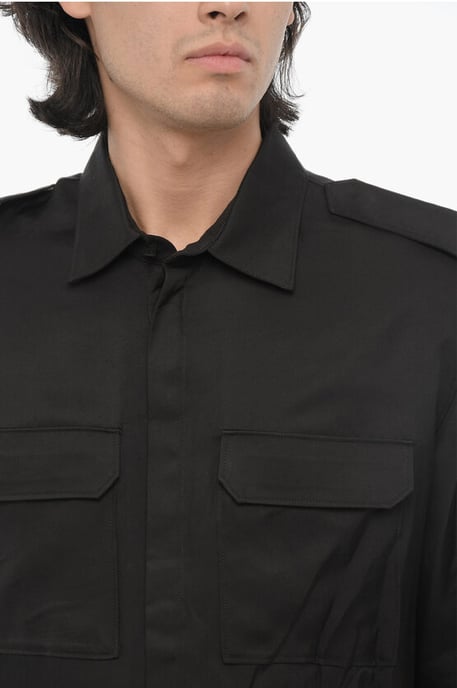 Short Sleeved Loose Fit Shirt with Double Breast Pocket in Black - Image 3