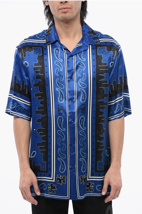 Bandana Motif Bowling Shirt in Blu, Nero - Image 1