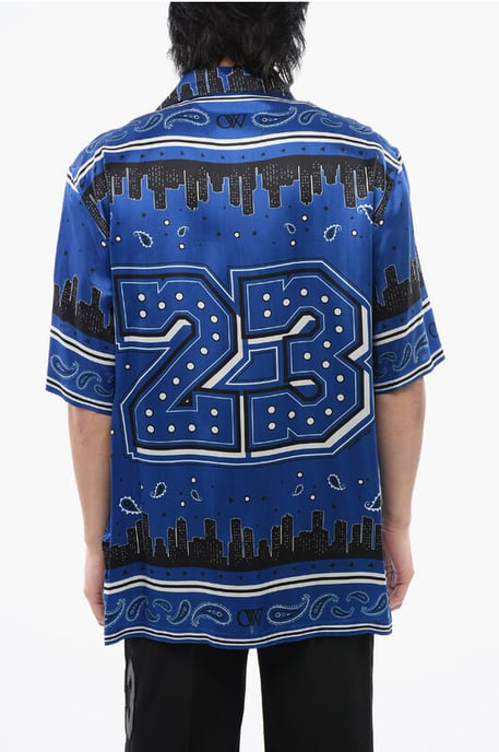 Bandana Motif Bowling Shirt in Blu, Nero - Image 2