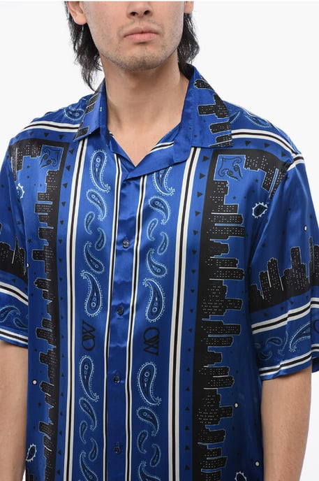 Bandana Motif Bowling Shirt in Blu, Nero - Image 3