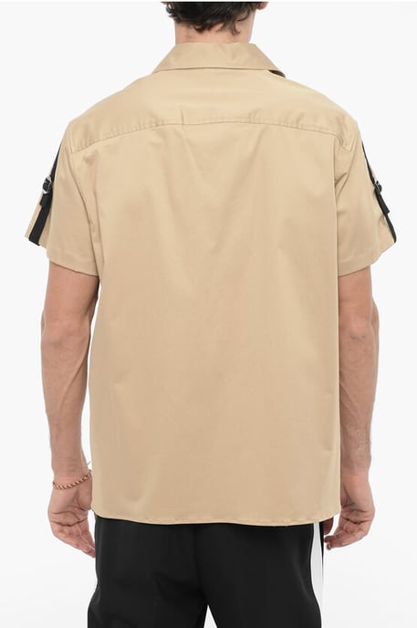 Short Sleeved Saharan Shirt with Double Breast Pocket in Beige - Image 2