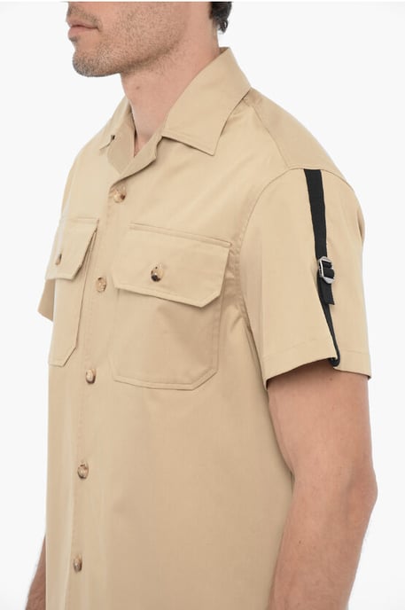 Short Sleeved Saharan Shirt with Double Breast Pocket in Beige - Image 3