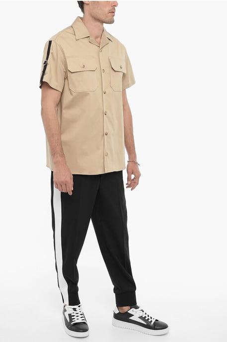 Short Sleeved Saharan Shirt with Double Breast Pocket in Beige - Image 4